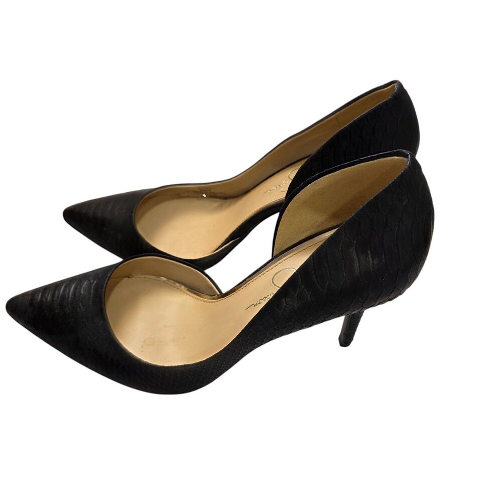Jessica Simpson Livvy Black‎ Snakeskin Print Pointed Toe Pumps Heels Size 10